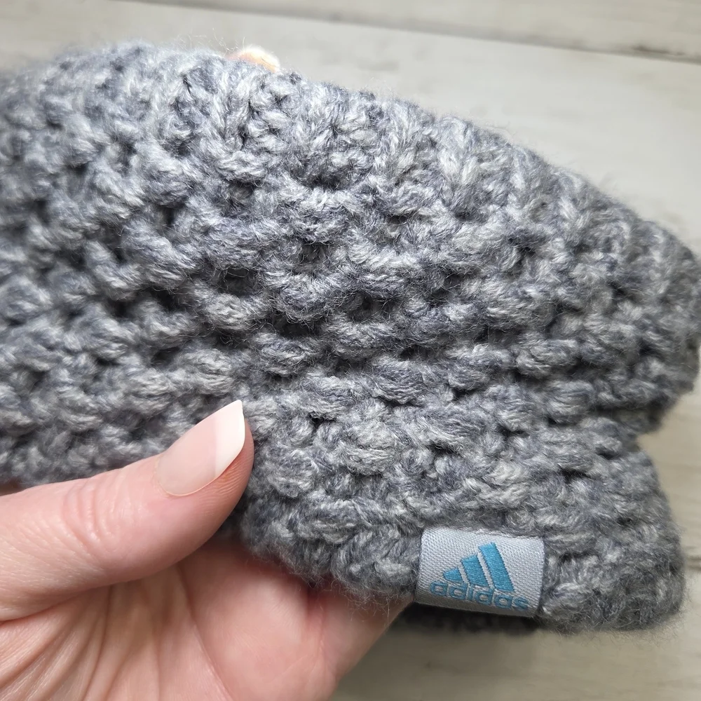 Adidas Gray Knit Headband with Blue Logo